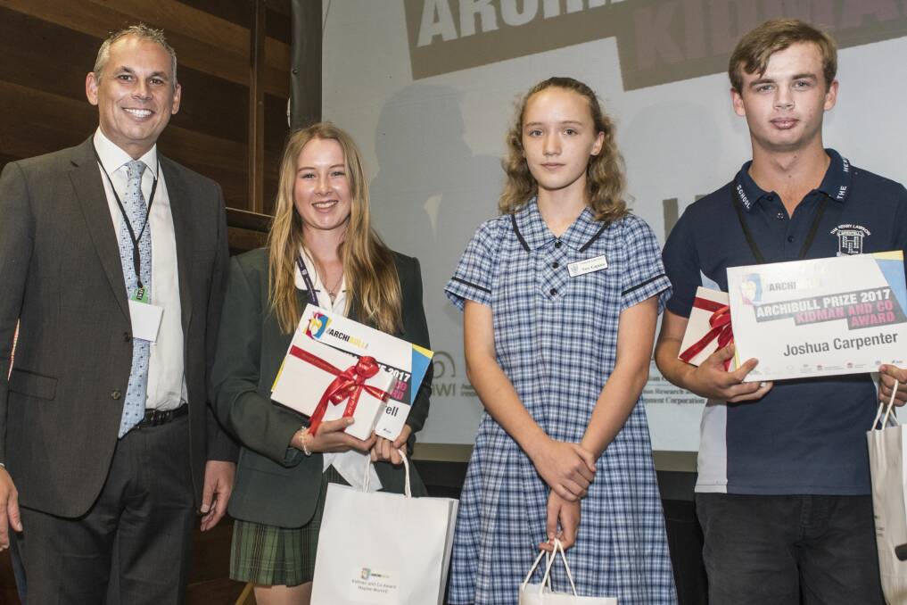AGRICULTURAL AWARDS: Haylee Murrell (second, from left) with Adam Giles and other student winners Saffron Butler and Joshua Carpenter. Photo: Supplied