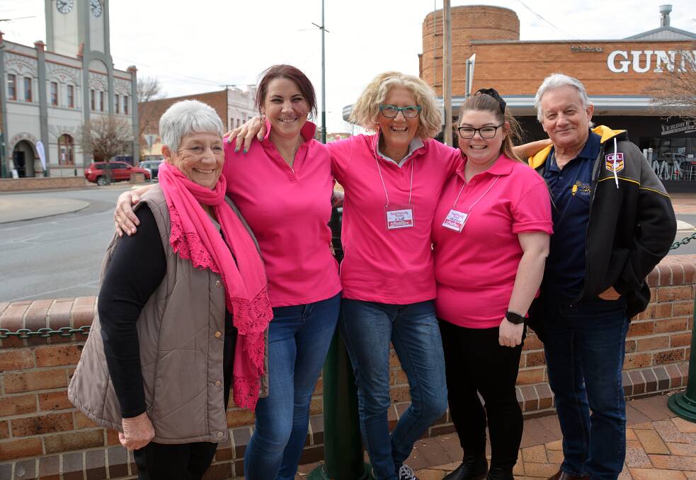 Pink Up Your Town committee members Colleen Fuller, Laurieann Boag and Ray McCoy (right) with Pink Personality nominees Jo Smith and Ashleigh Burns. Photo: Jessica Worboys