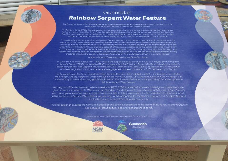 The story of the Rainbow Serpent artwork has been captured in this sign at the site.
