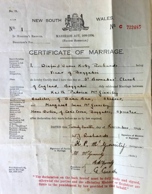 Keith's and Margaret's marriage certificate.