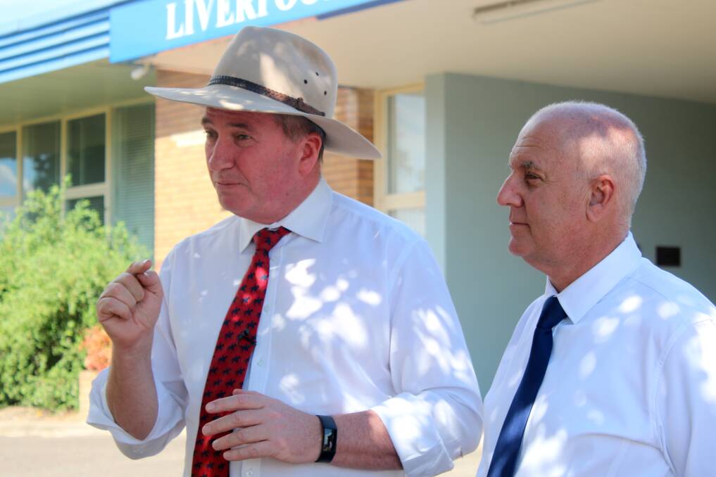 Drought Assistance and Recovery envoy Barnaby Joyce and Liverpool Plains Shire mayor Andrew Hope in Quirindi on Wednesday.