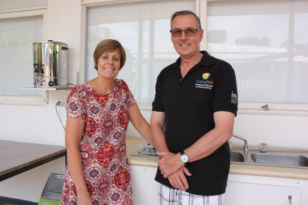 Bev and Neville Mammen in November 2016 on the verandah with the makeshift kitchen in the background.