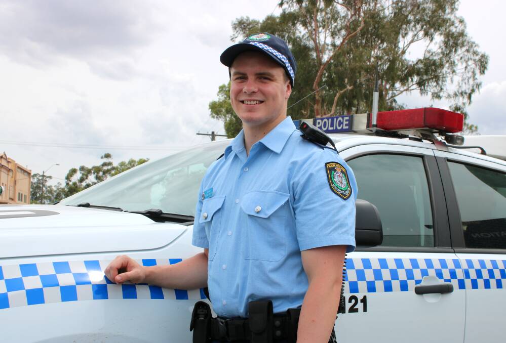 New probationary officer Regan Welsh on his first day at the Gunnedah Police Station on Thursday. Photo: Vanessa Höhnke