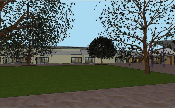 An artist's impression of the proposed new classroom block (left) and COLA. Image: Glendenning Szoboszlay Architects