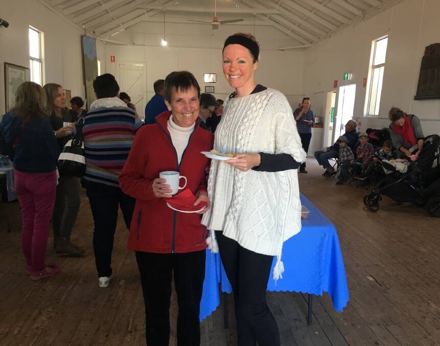 The hall is much used by the community. Pictured are Colleen Loveridge and Kelly Watson at the 2018 Biggest Morning Tea for the Cancer Council.