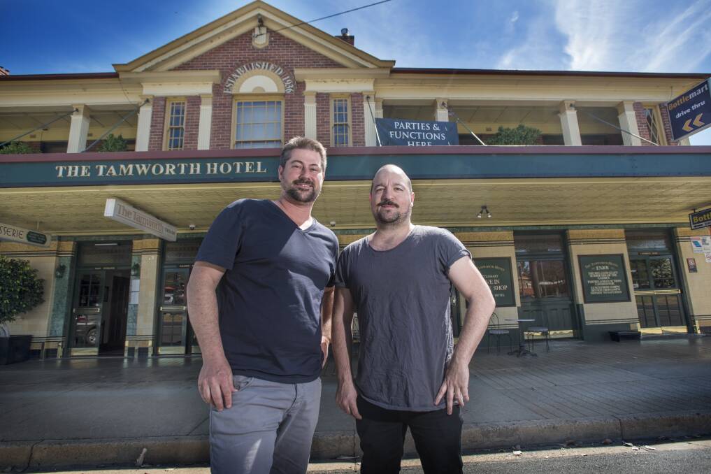 Business partners Dan Whitten and Luke Prout pictured in 2016 when they bought The Tamworth Hotel. Photo: Peter Hardin 241116PHE03