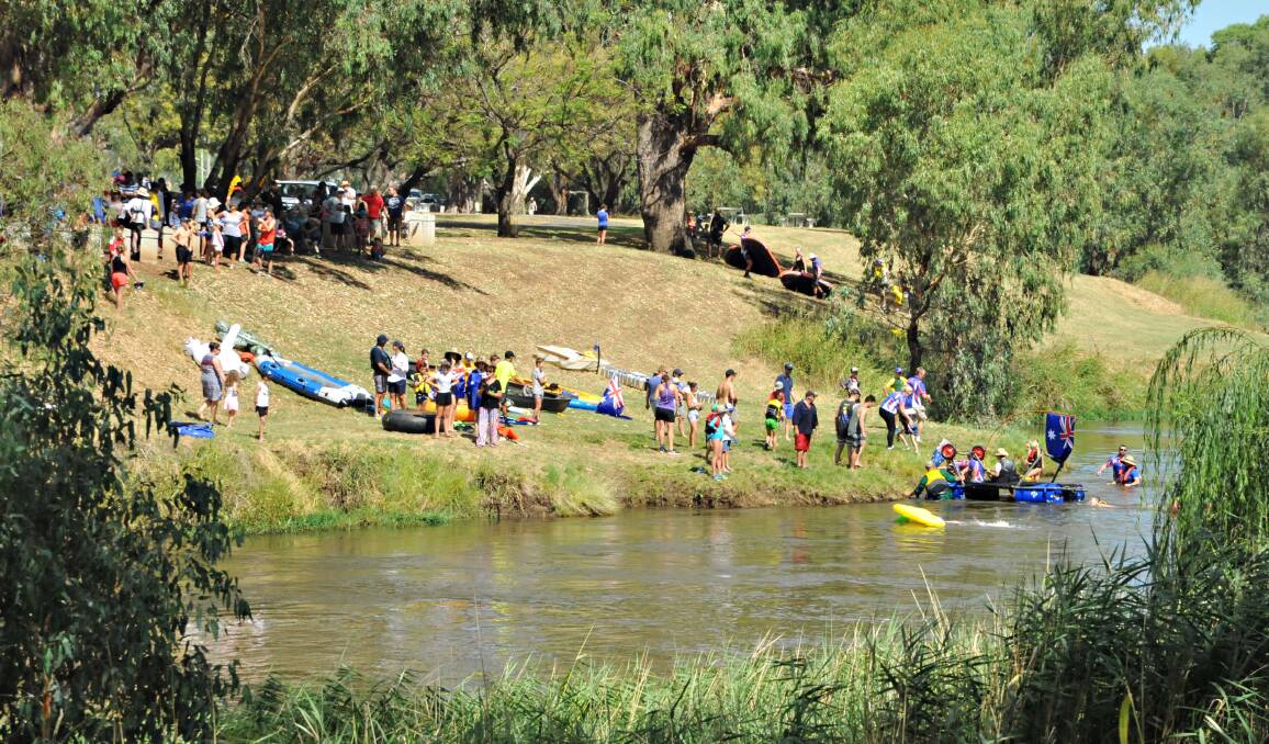The "finish line" of the raft and craft race in 2017. Photo: Marie Low