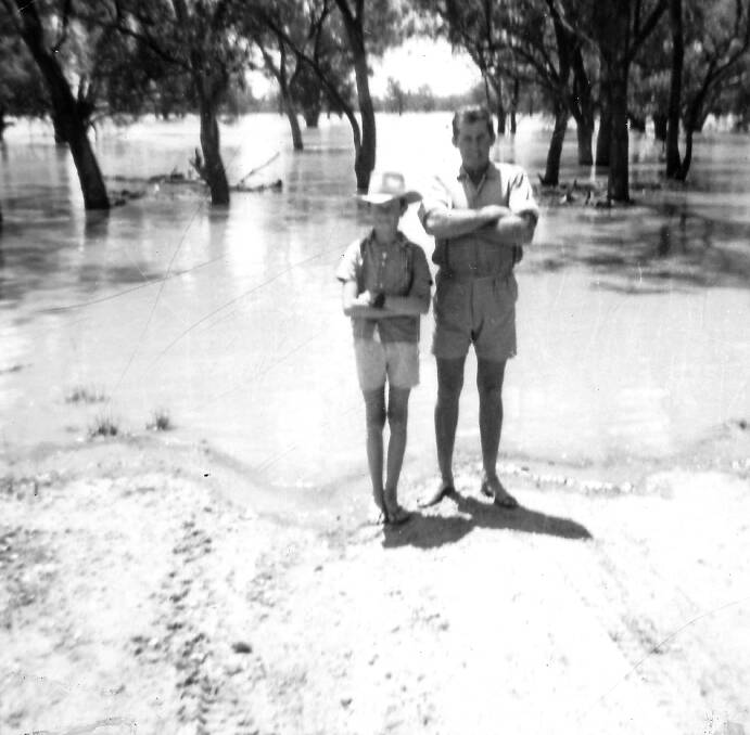 The flooded lagoon in 1964. Pictured are Colin and Keith.