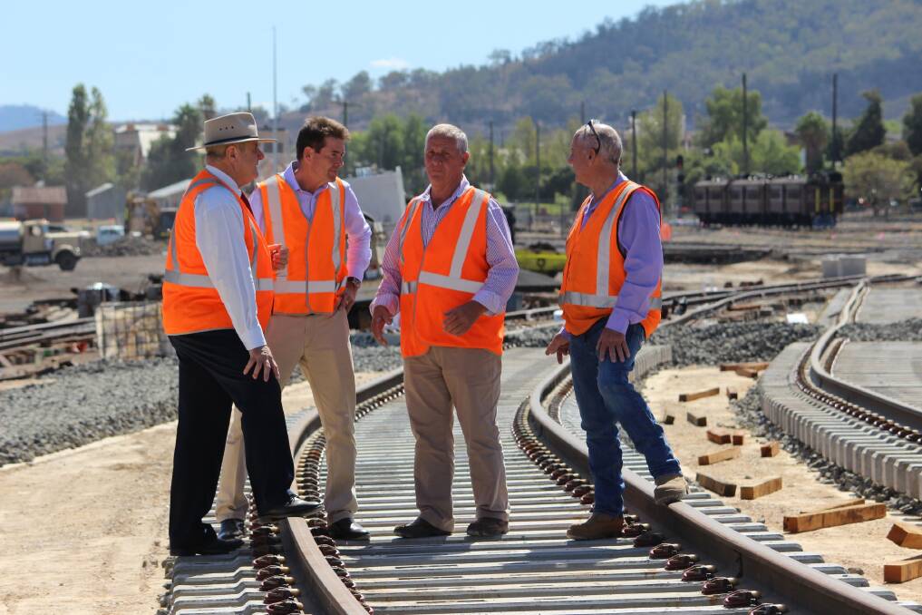 Tamworth MP Kevin Anderson with Liverpool Plains Shire Council’s (LPSC) general manager Ron van Katwyck, Peter Crawford (Crawford’s Freight Centre) and LPSC mayor Andrew Hope in Werris Creek. Photo: Simon Chamberlain