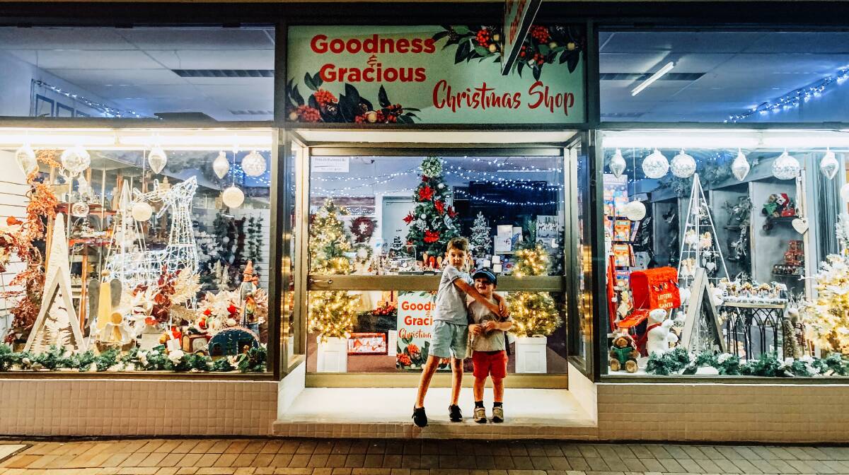 Connor and Lucas Gross were excited to find a Christmas shop on their travels to Gunnedah. Photo: Finishing Image Photography