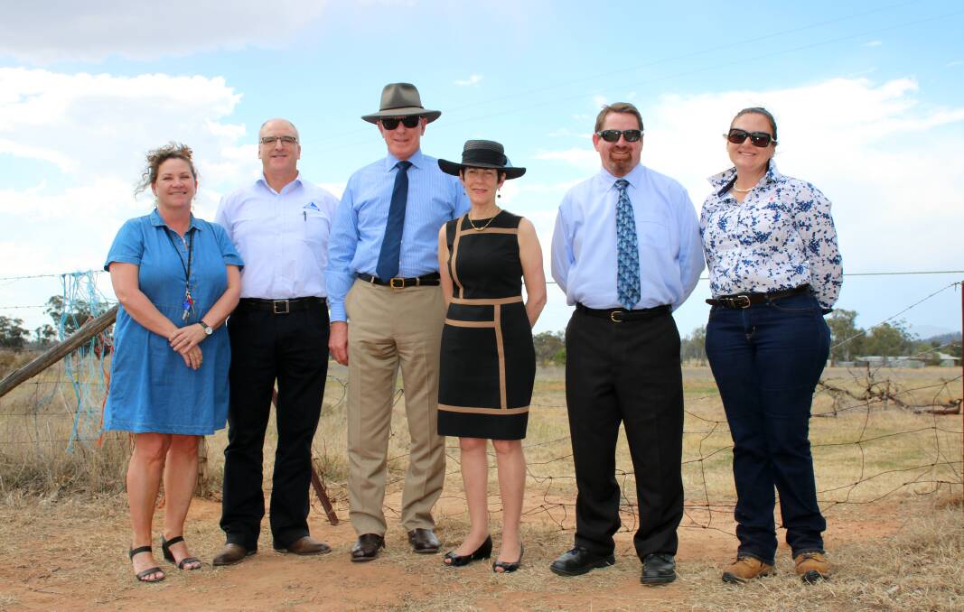 POTENTIAL: NSW Governor David Hurley and his wife Linda (centre) view Gunnedah High School's new agricultural site on their regional tour. They are pictured with science head teacher, Karen Cull, Whitehaven's Tim Muldoon, principal Shane Kelly, and agriculture teacher Nicole Dwyer.