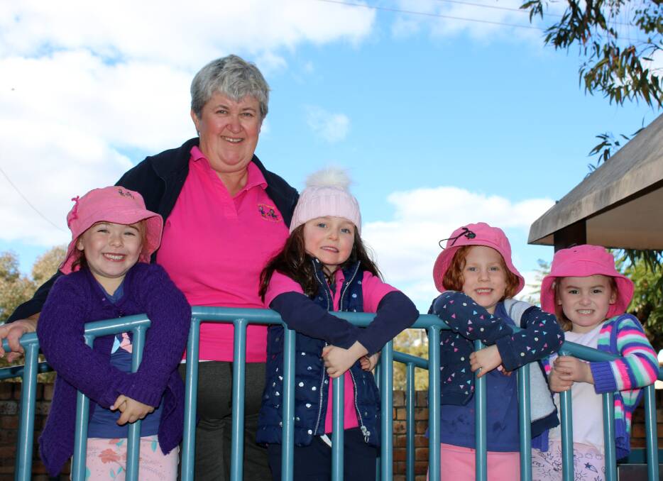 Mary Ranken's early childhood teacher Fiona Langdon with Eleanor Guest, Annabelle Mitchell, Hazel Harbour and Pearl Meredith who are in the School Readiness program.