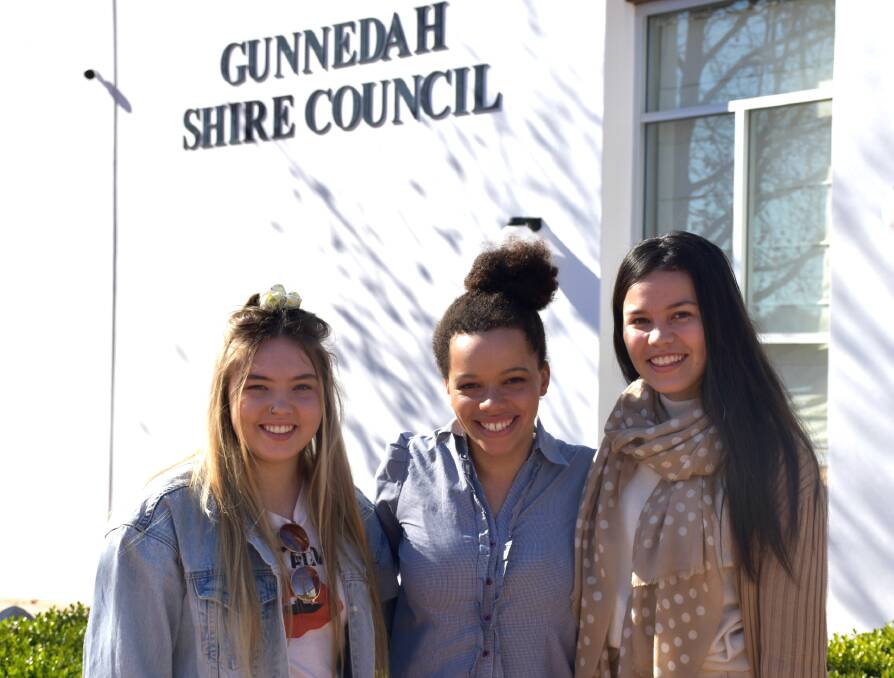 2018 Gunnedah Community Scholarship Fund recipients Emily-Jane Hollingworth and Kustiani Tuckerman with Gunnedah Shire Council’s youth development officer Sewa Emojong (centre).