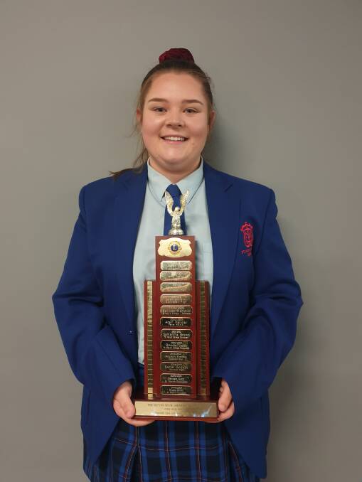 St Mary's student Chelsea George with the Lions Club trophy.