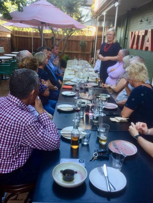 Gunnedah Chamber of Commerce president Juliana McArthur addresses small business owners and Tamworth MP Kevin Anderson at Thursday night's dinner meeting. Photo: Susan Frater-Sims