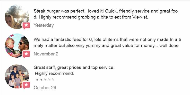 Happy customers leave reviews on View Street Takeaway's social media.