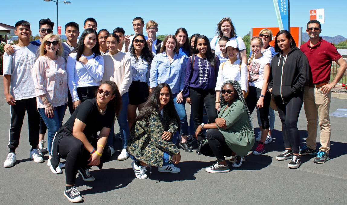 CHANGE OF SCENE: Mitchell High School students and staff at the Quirindi Railway Station on Friday after a long bus journey from Blacktown. Twenty-three students will take part in the Sister City Games and International Youth Connect Forum on Friday.