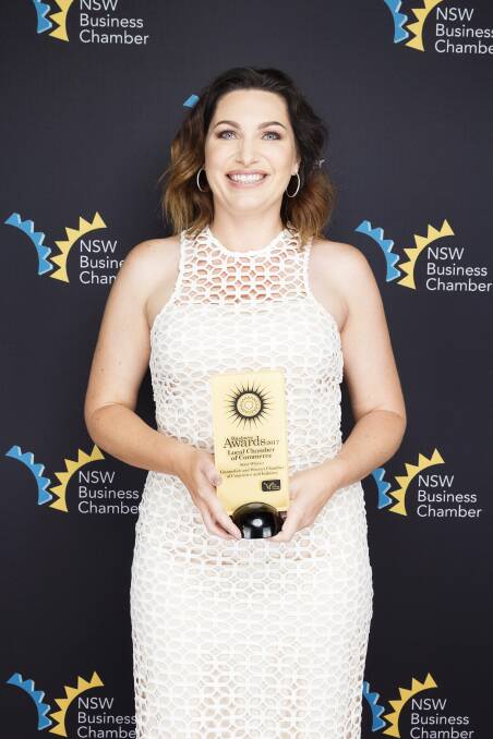 Gunnedah and District Chamber of Commerce and Industry president, Stacey Cooke accepts the award for Best Local Chamber of Commerce in Sydney. Photo: Supplied