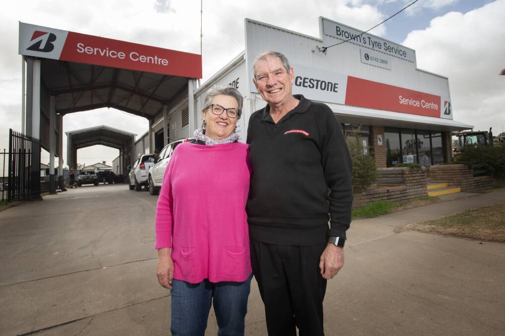Gunnedah's Ann and Doug Brown are counting down the days until retirement. A new owner will take over Brown's Tyre Service on October 1. Photos: Peter Hardin