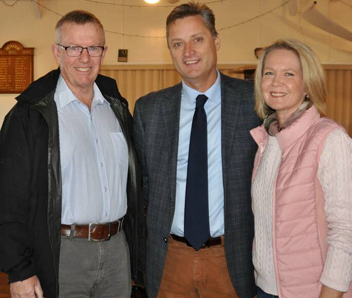 Parkes MP Mark Coulton with Gunnedah mayor Jamie Chaffey and his wife Judy at the drought breakfast in Mullaley. Photo: Marie Hobson