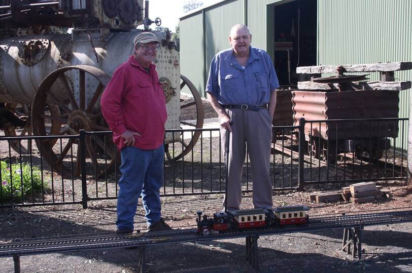 Don McDonagh (right) pops out to see the trains in action. He is pictured with Owen Tydd. Photo: Cate Clark