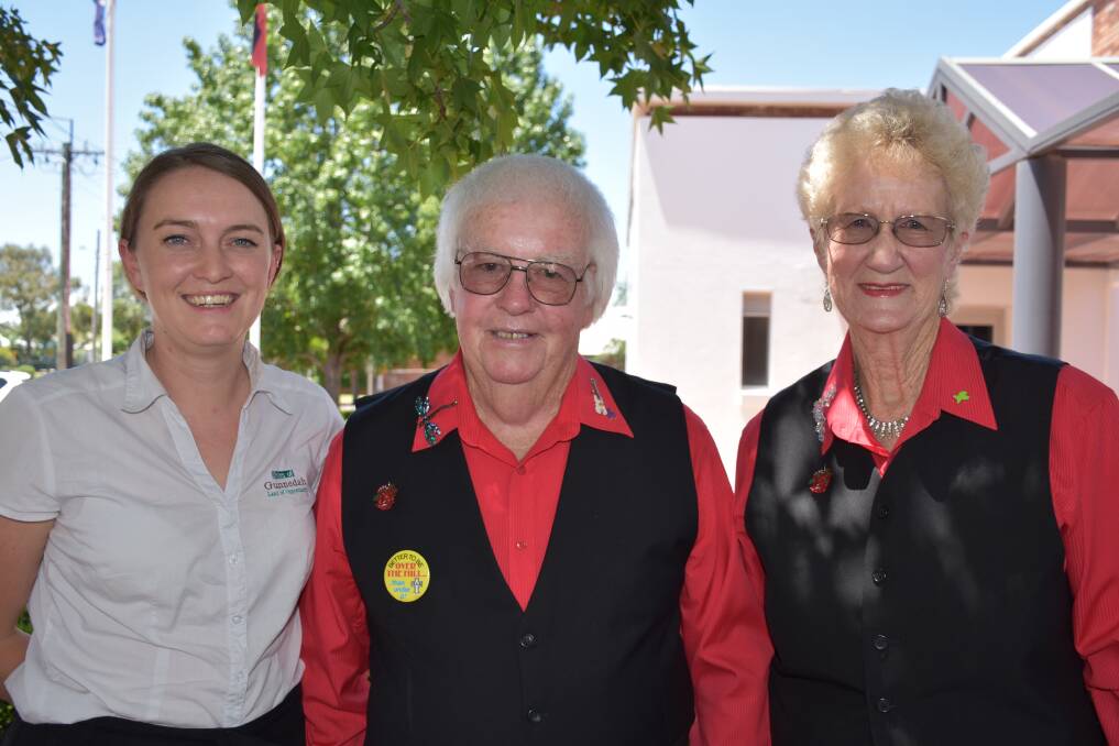 Gunnedah Shire Council's Lauren Mackley with two Australia Day award nominees, musical duo Ellen Mitchell and Pete Somerville. Photo: Vanessa Höhnke