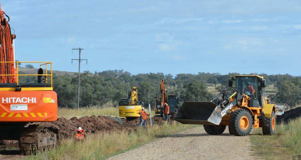 Contractors on Black Gully Road, Werris Creek, where the pipeline to the new water treatment plant is being constructed. Photo: supplied