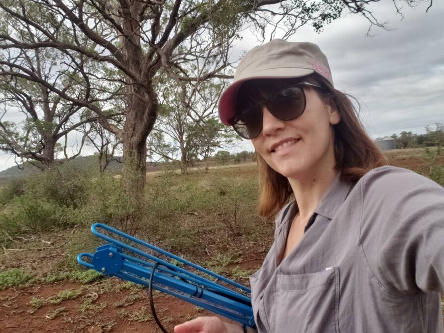 Koala researcher Dr Valentina Mella on the ground in Gunnedah this week. Photo: supplied