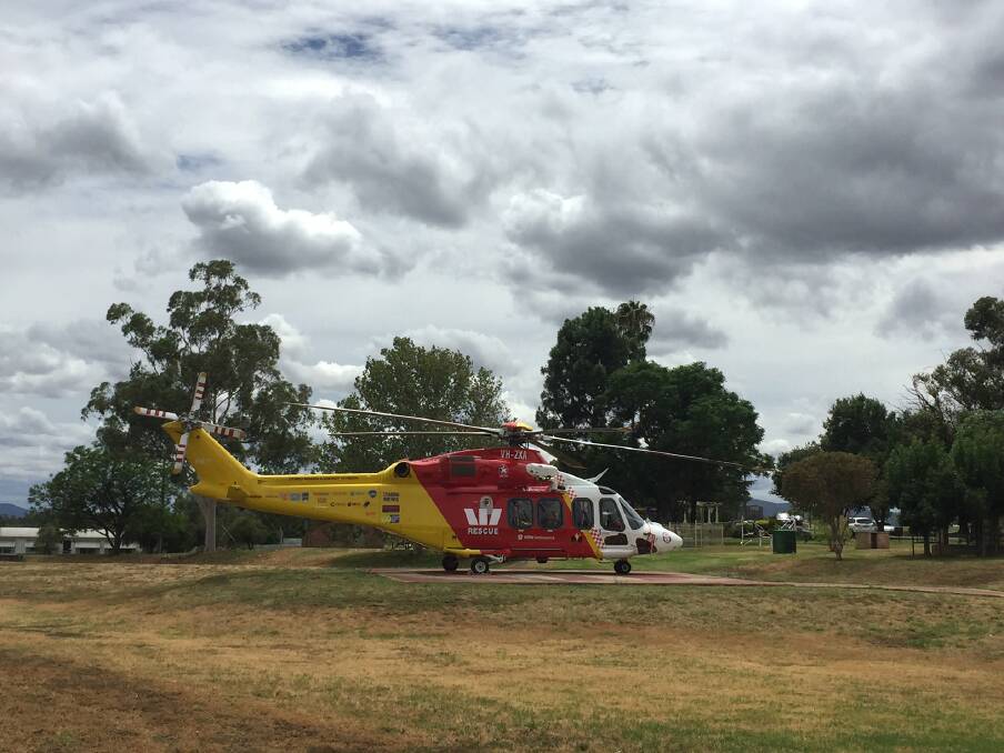 The Westpac Rescue Helicopter on the Gunnedah helipad next to the hospital. Photo: Supplied