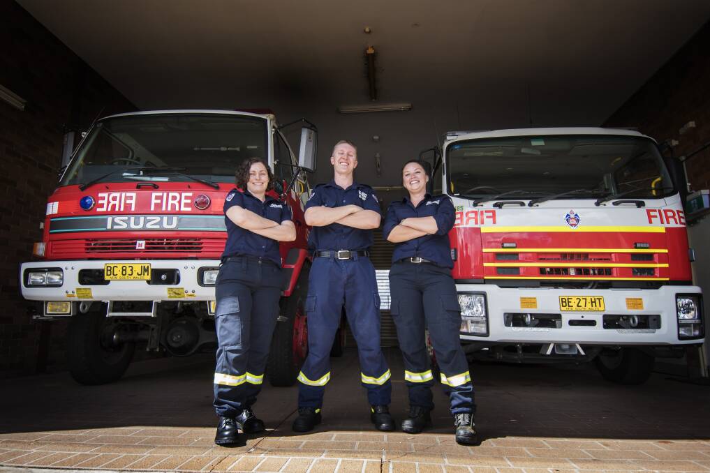 Gunnedah Fire and Rescue NSW's newest recruits Monica Bentham, Ben Wager and Tymika Bradford-Robbins in December. The trio entered the fire zone at Tingha this week. Photo: Peter Hardin