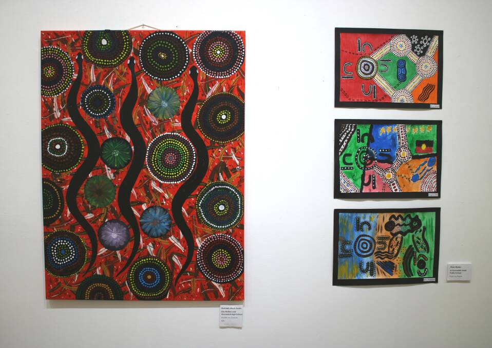 Indigenous art on display in the Gunnedah Bicentennial Creative Arts Gallery during NAIDOC Week.