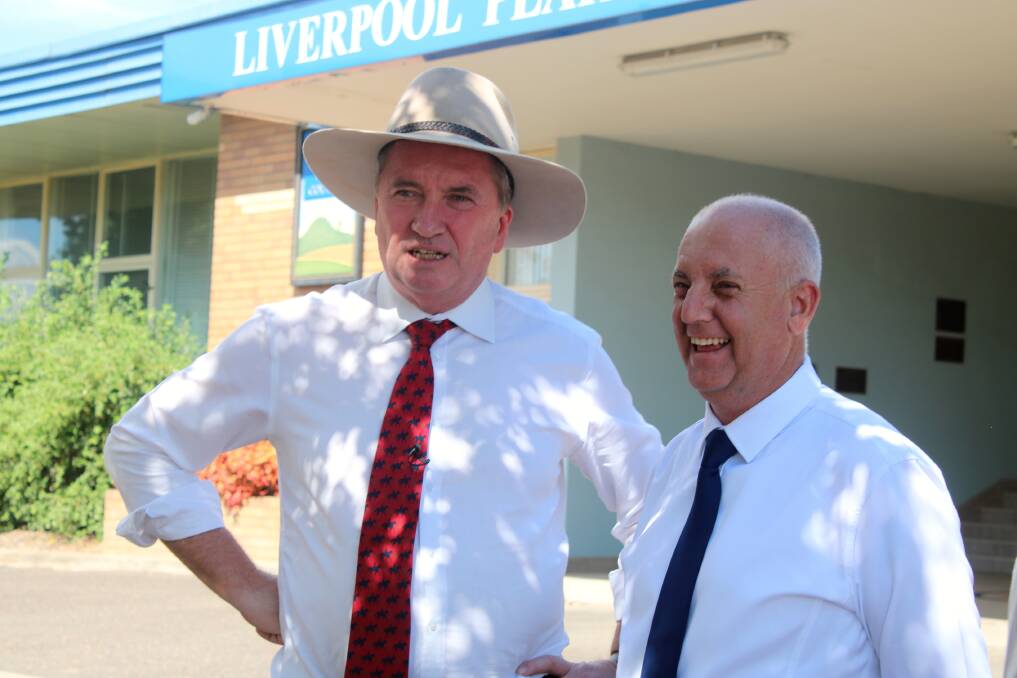 Drought Assistance and Recovery envoy Barnaby Joyce with LPSC mayor Andrew Hope in February.