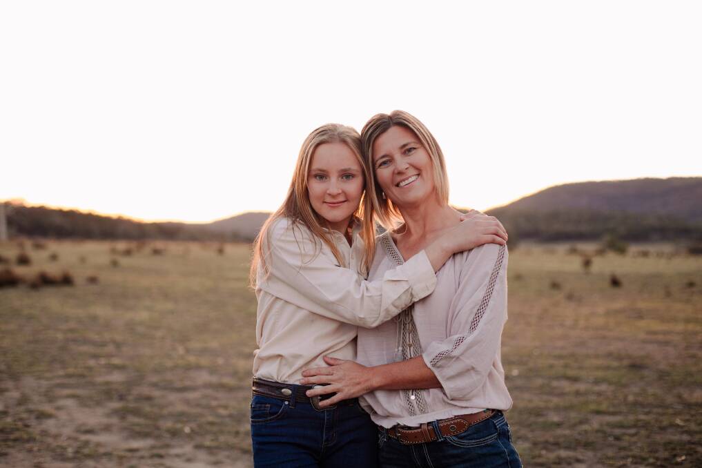 Ladies of the Land founder Elzette Connan and her daughter Megan on the family's grazing property near Cumnock in 2019. Photo: Elise Cook Photography