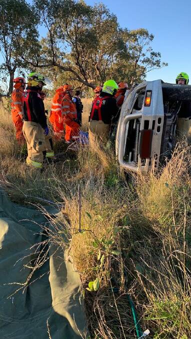 TEAM WORK: Gunnedah's emergency services banded together to rescue the man from the car. Photo: Gunnedah Fire and Rescue station 314