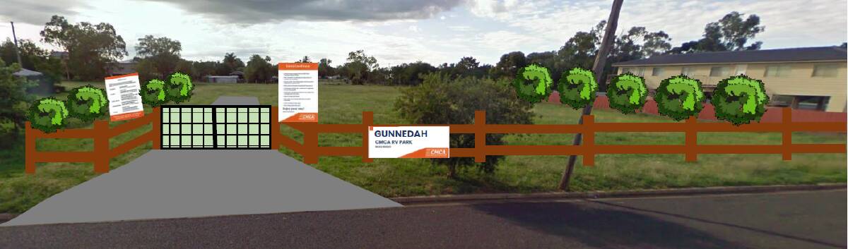 FUTURE: An artist impression provided by CMCA of the proposed RV Park entrance,
depicting a timber fence, signage and substantial tree planting. Photo: Supplied