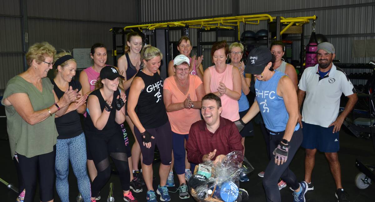 FULL SUPPORT: Members of Gunnedah Health and Fitness Co's Tuesday morning class congratulate Brandon on his accomplishments. Photo: Billy Jupp 