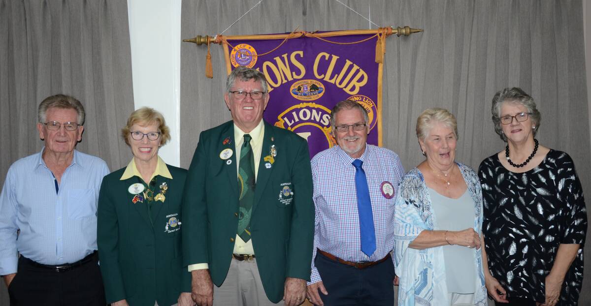 COMING TOGETHER: New Lions Club member Des O'Callaghan, lion Rosalie Davis, district governor John Davis, Gunnedah Lions Club president Nev Adams, lions lady Robin Adams and Kerrie O'Callaghan at this week's Lions Club meeting.