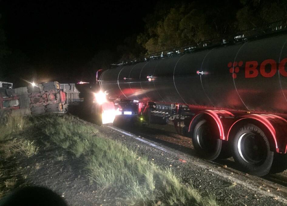 ROAD CLOSED: A dual truck accident caused the closure of the Newell Highway between Coonabarabran and Narrabri. Photo: Live Traffic NSW 