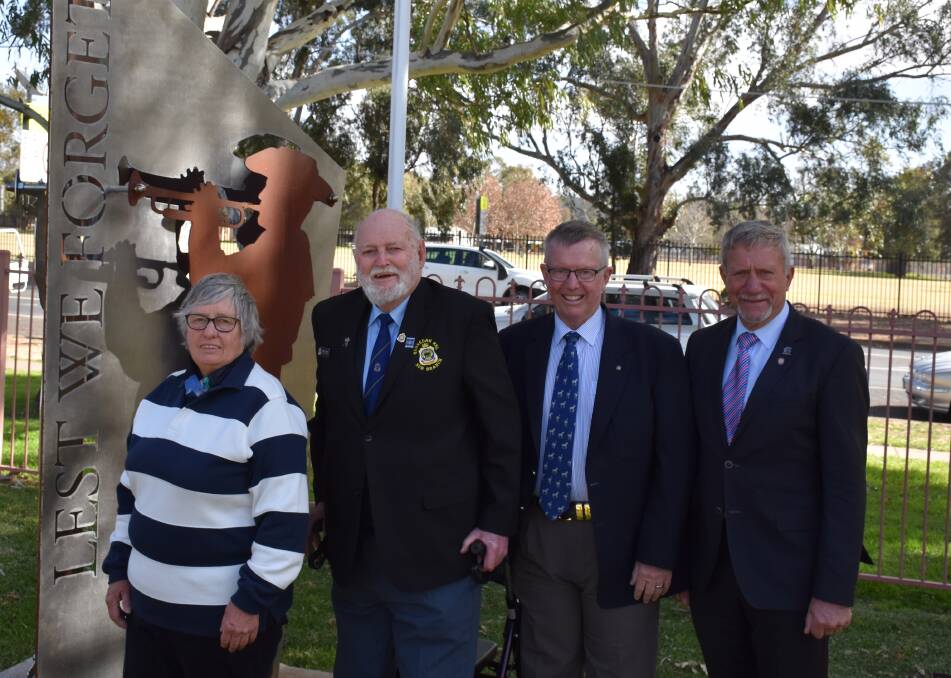 LEST WE FORGET: Tambar Springs R.S.L. Sub-branch member Carol Lees, Gunnedah R.S.L. Sub-branch President Peter Clarke, Parkes MP Mark Coulton and Cr Owen Hasler prepare for the Remembrance Day event. Photo: Supplied 