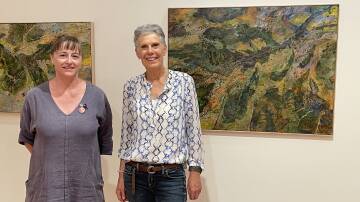 Tamworth Regional Gallery's education officer Emma Stilts and Earth Canvas director Gillian Sanbrook, Bowna, ahead of last Friday's exhibition opening. Photo: Billy Jupp 