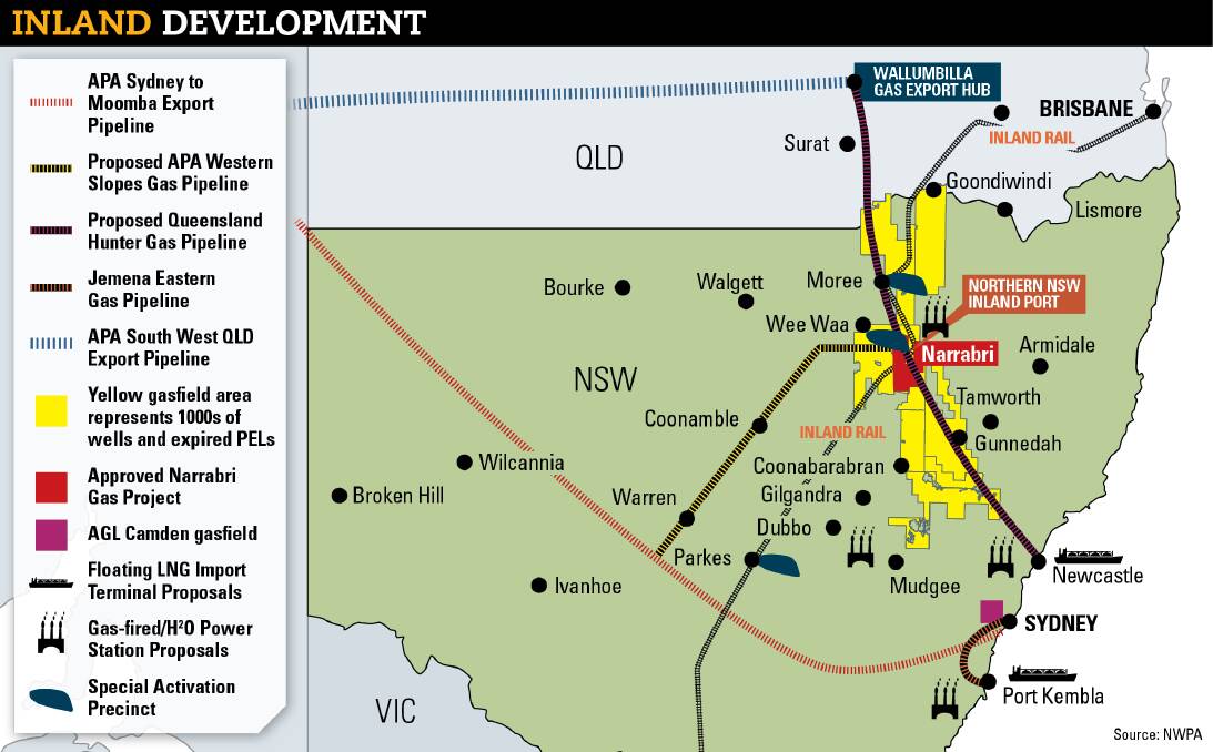 This map commissioned by North West Protection Advocacy shows the footprint of gas pipelines and licences as well as other major infrastructure developments including Inland Rail and Special Activation Precincts on NSW.