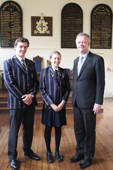 LEADING THE WAY: TAS student leaders Ben Hamparsum and Georgie O'Brien with TAS Headmaster Murray Guest. Photo: Supplied