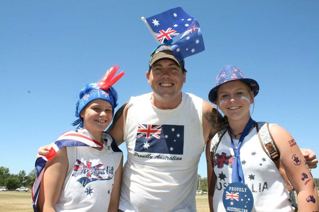 REMEMBERED: Alex Costello flanked by Zoe Fleming and Khobi Devine on Australia Day 2014. 