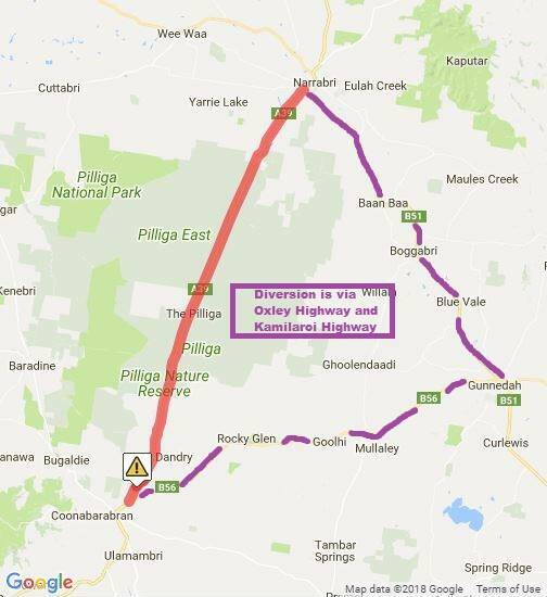 DIVERSION: The traffic diversion that was in place on the Newell Highway. Photo: Live Traffic NSW