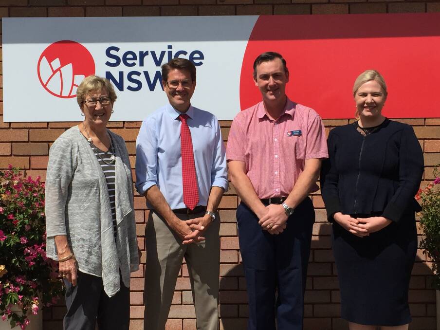 OPEN FOR BUSINESS: Gunnedah Shire Council Deputy Mayor Gae Swain, Tamworth MP Kevin Anderson, Service NSW, Gunnedah Manager Michael Poles and acting chief operating officer Katherine McInnes officially open the Gunnedah Service NSW centre. Photo: Billy Jupp