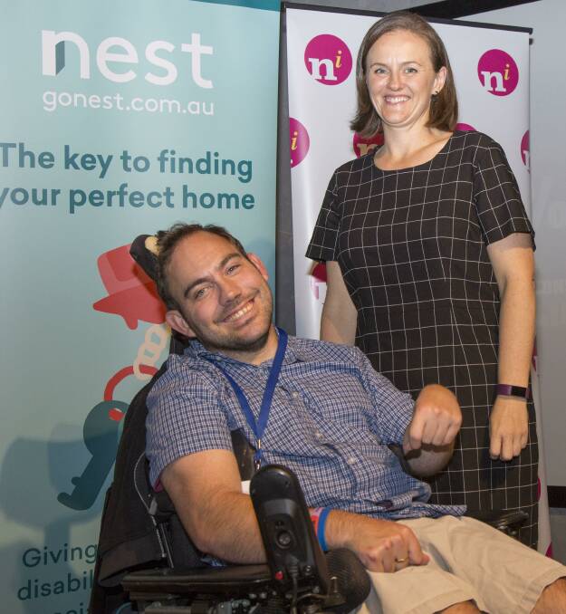 HELPING HAND: Aaron McMahon and Samantha Frain help launch Northcott Innovations new accommodation assistance website NEST. Photo: Supplied  