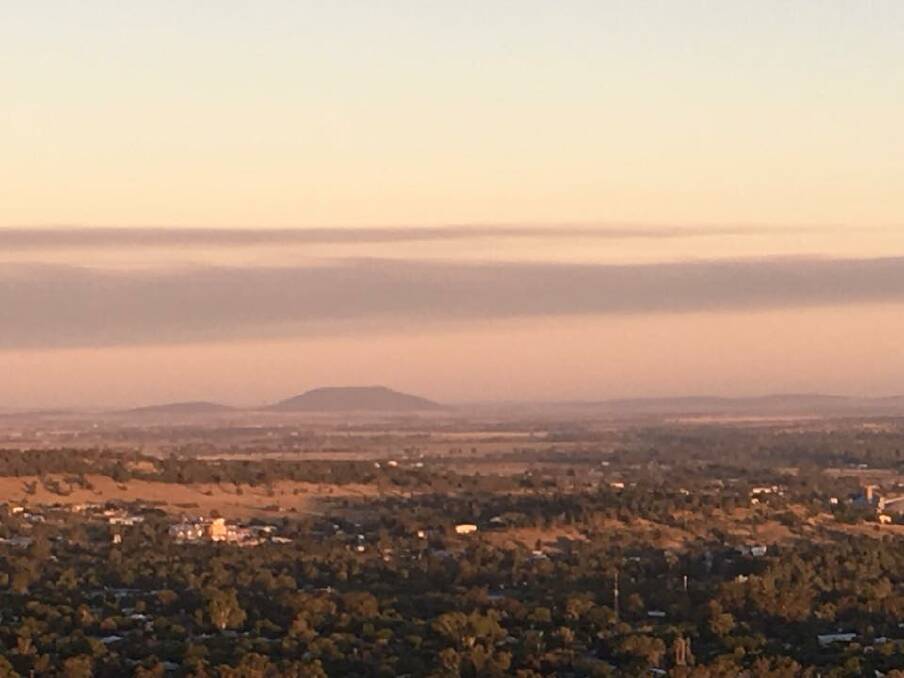 SMOKE HAZE: Marie Hobson captured the smoke from the Pilliga fire hanging above Gunnedah's Porcupine Lookout. Photo: Marie Hobson
