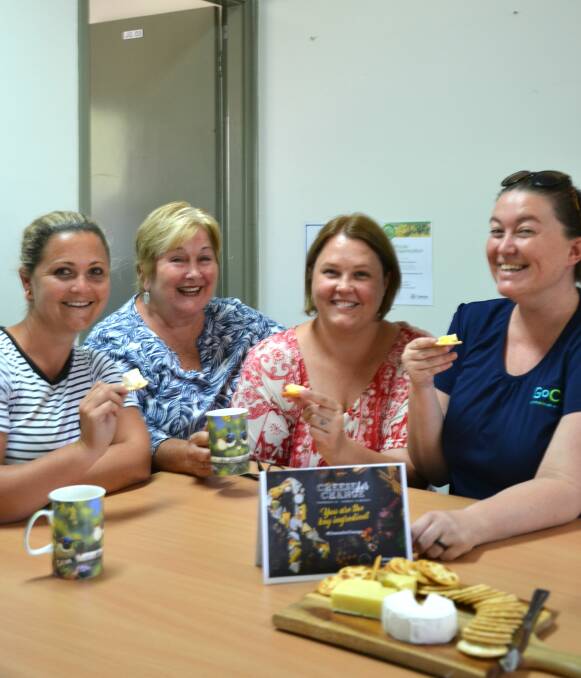 SAY CHEESE: Gunnedah Family Support Homebase's Jess Blair, Christine Smith, Rebecca Rhuman and GoCo's Kate Mackley are sharing a 'platter that matters' as a part of White Ribbon Foundation's Cheese for Change campaign. Photo: Billy Jupp