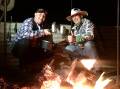 MATES: Peter Lorimer and Murray Hartin have bonded over their love of rums and a good time but now the world has joined them for some good ol' fashion fun and laughter with their camp oven cook-offs. Picture: supplied.