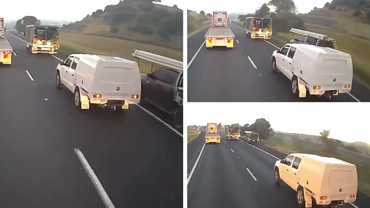 Dashcam screenshots of the highway incident.